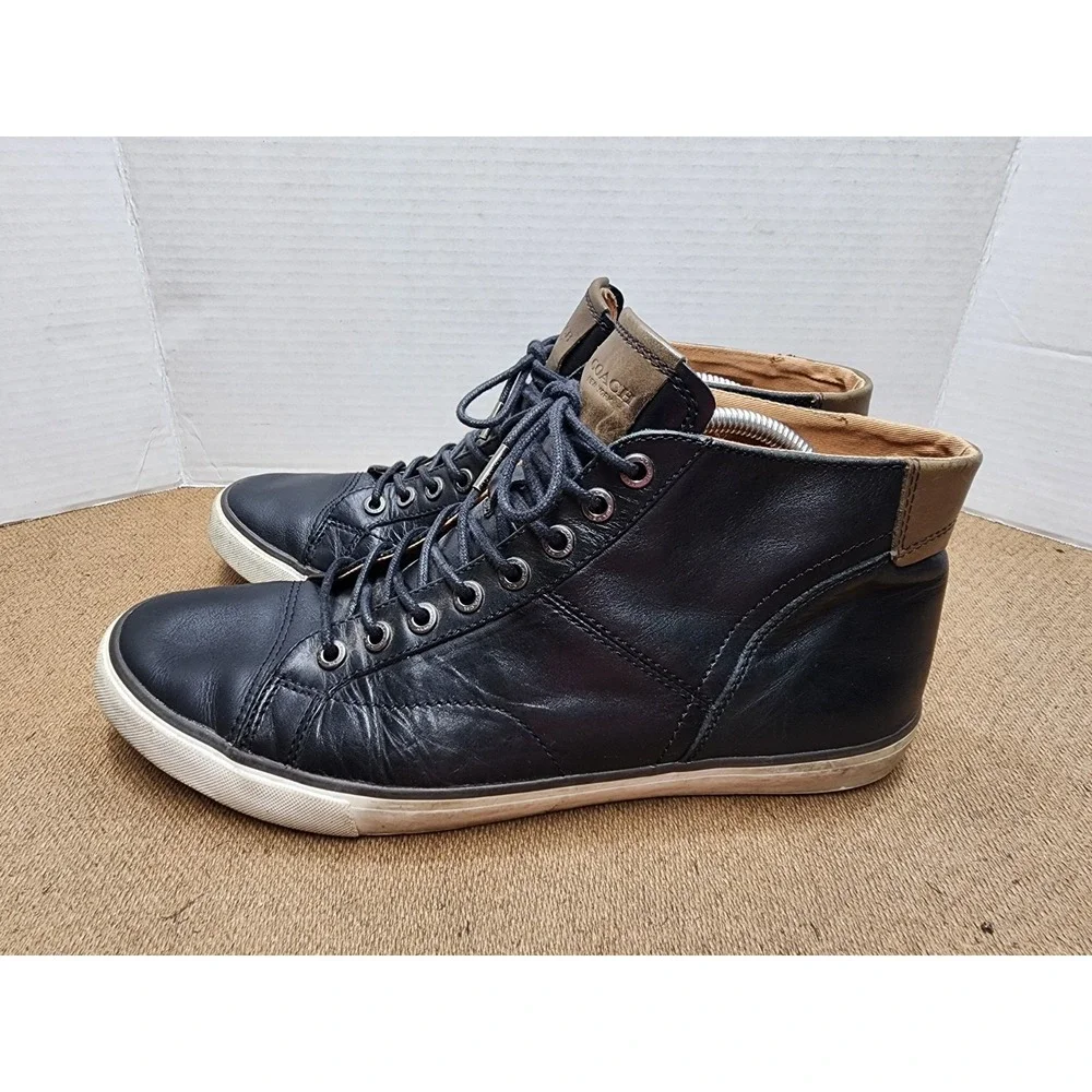 Coach High Top Leather Sneakers Men 11.5 Black Brown  Lace up Designer